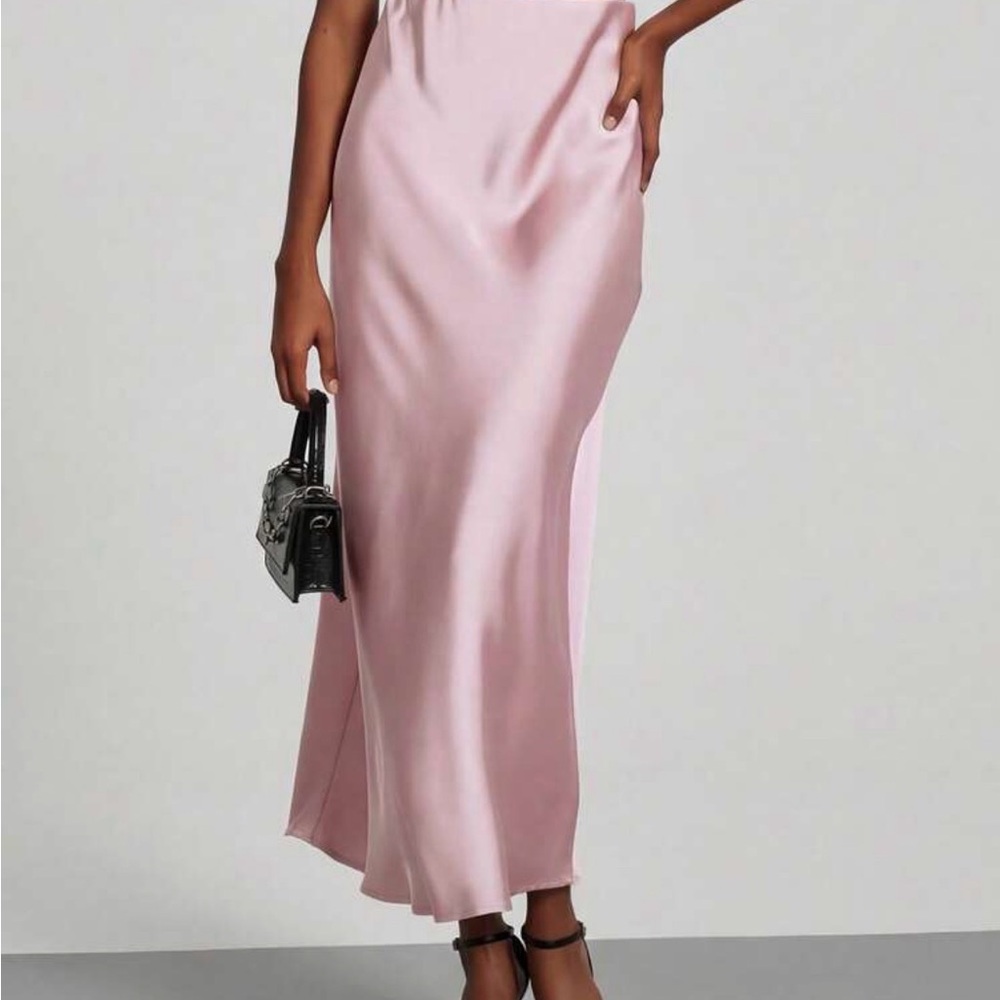 Amazon Pink Satin Midi Slip Skirt - Picture 2 of 2
